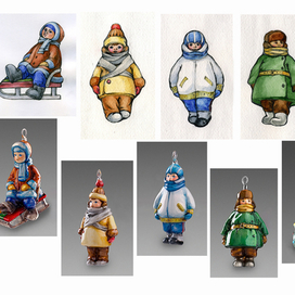 Эскизы и  елочные игрушки "Старый дворик"