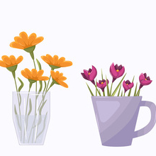 Сет с цветами в мультяшном стиле