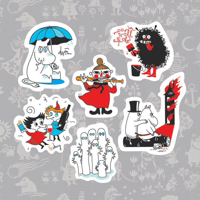 Bad Moomins. Printable stickers for your own merch.