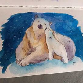 Мама и малыш белая медведица 