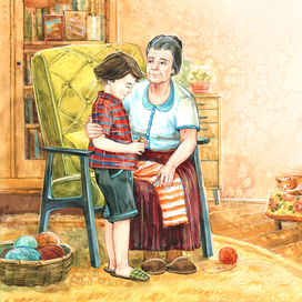 С бабушкой.