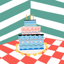 Праздничная открытка с красочным тортиком