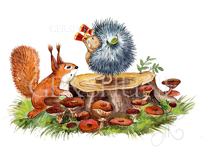 Ёжик внимательно наблюдал в бинокль..