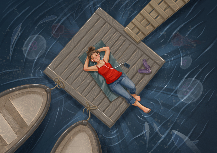 Сюжетная иллюстрация. Девушка на плоту