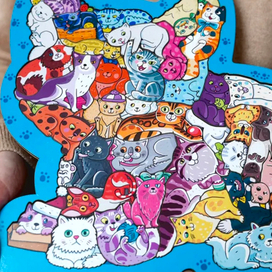 Деревянный пазл с котами