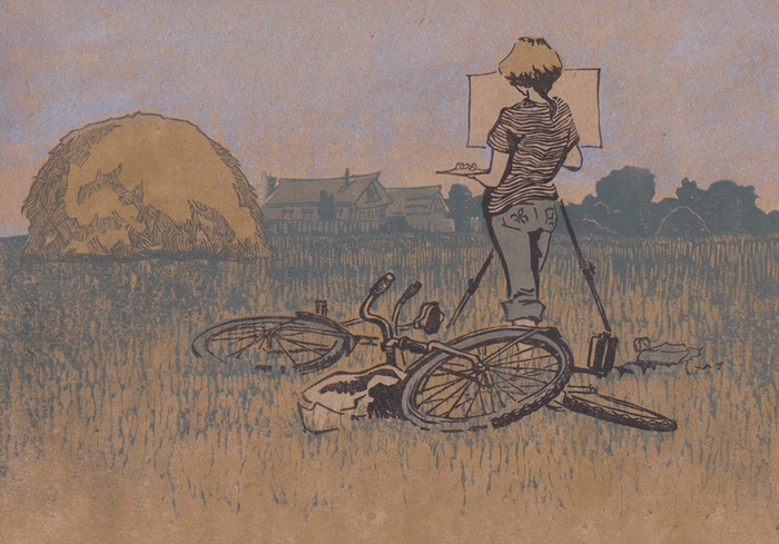 Велосипедное лето. Линогравюра