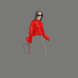 Digital fashion sketch with lady in red sweater