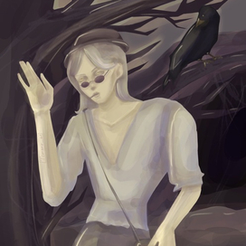 мужчина и ворон