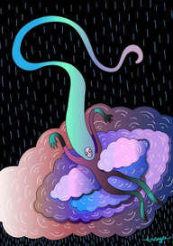 Man fallinh into clouds