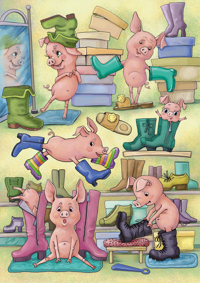 Поросята в обувном магазине