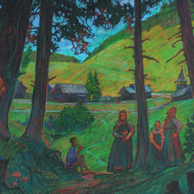 А Данилушка на опушке опять на дудочке играет.