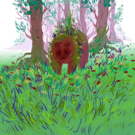 иллюстрация с лесом и медведем 