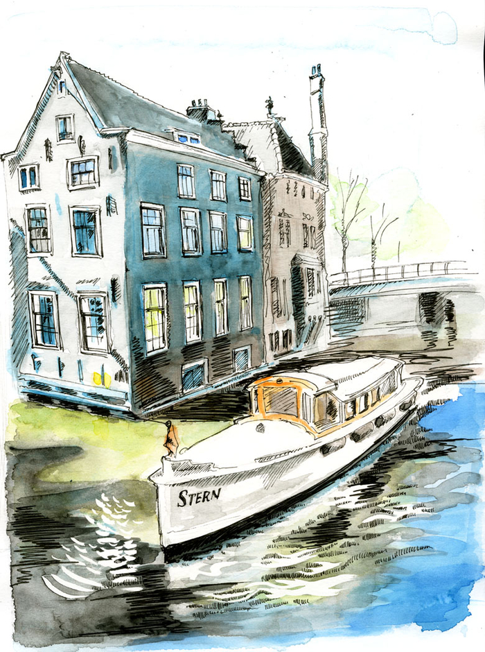 Амстердам. Лодка на канале