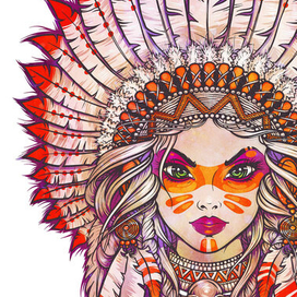 Girl in Native American traditional headdress