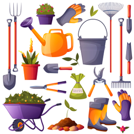 Garden tools in vector. Cartoon style