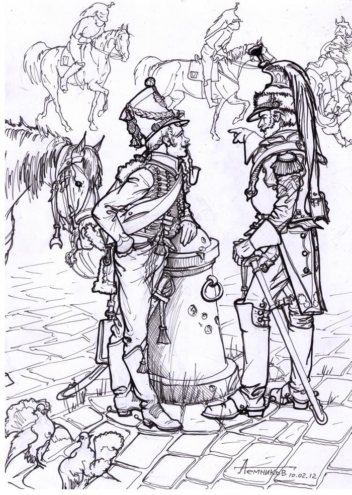 Обучение новобранцев в кирасирском депо. Гамбург. 1810-й г.