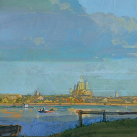 Обломовъ. Вид на Смольный собор через Неву.