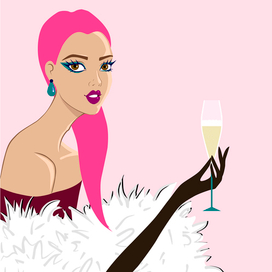 Леди с шампанским в меховом боа