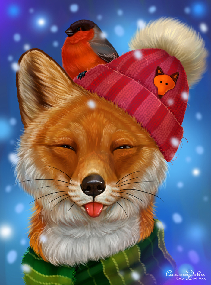 Лисенок и снегирь