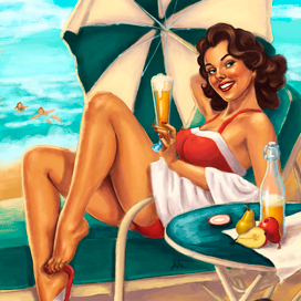 Пин-ап иллюстрация для пивной компании.