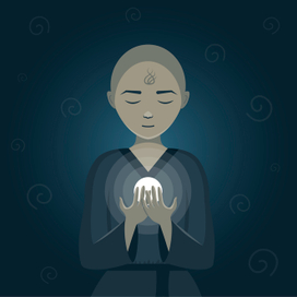 Мальчик маг с волшебным шаром в руках