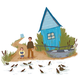 кормим уточек на даче