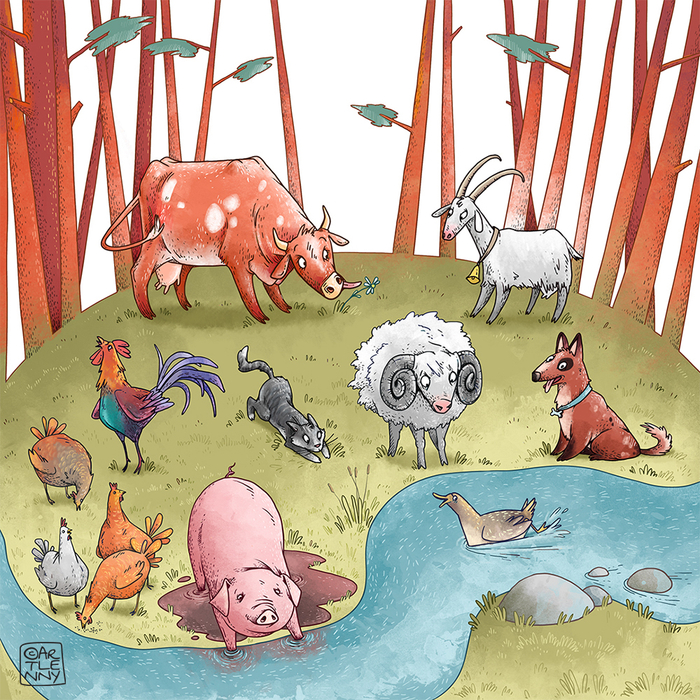 Иллюстрация к детскому стиху "Ме, Му, Мяу и другие"