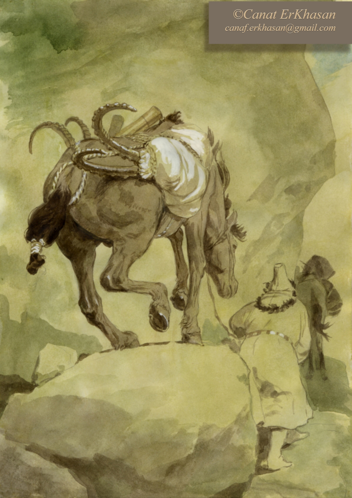 Охота получилась. «Горные охотники» Сепия. 18 x 27 cm