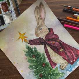 Новогодняя иллюстрация акварелью 