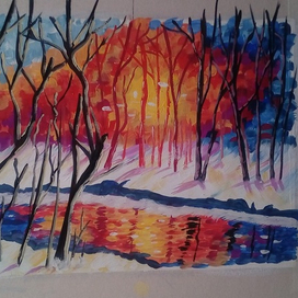 Зимний пейзаж в стиле Афремова