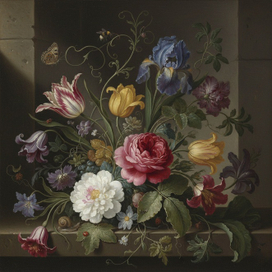 Цветочный натюрморт в стиле Рахель Рёйш,