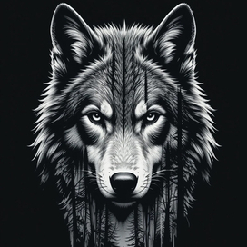 Волк. Принт на чёрную ткань.