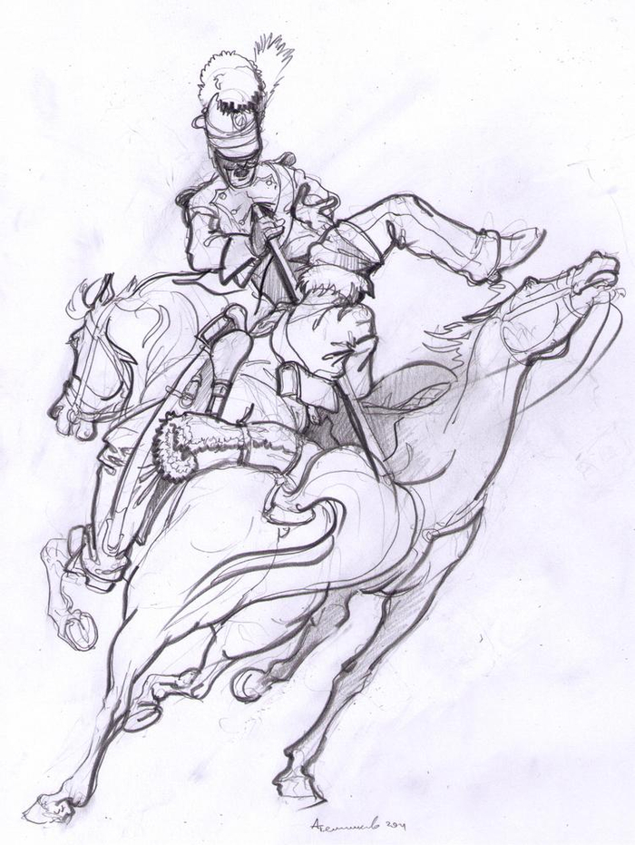 Эскиз. Схватка казака с баварским шеволежером. Фронтальная атака