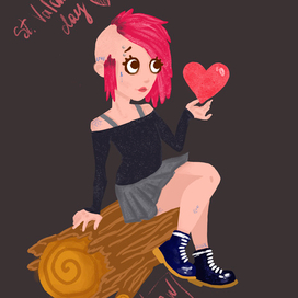 Девушка-панк. Открытка к дню святого валентина