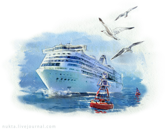 В синем море...