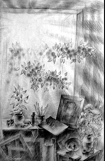 Иллюстрация. Натюрморт на подоконнике