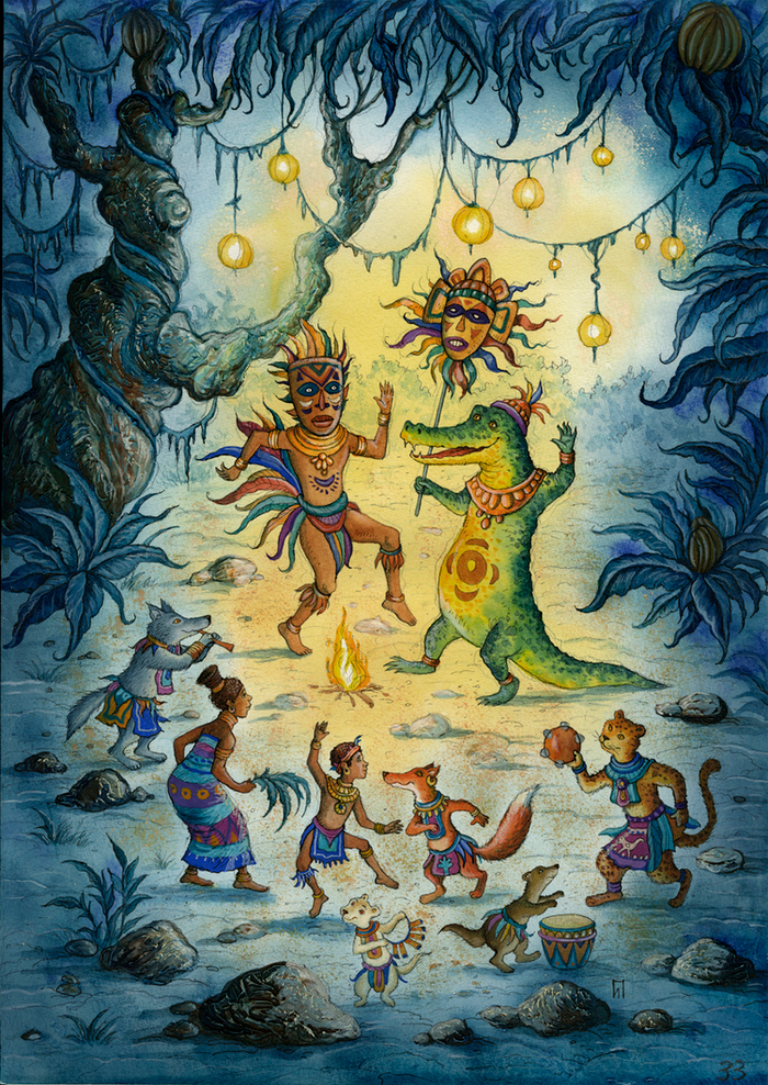 "Африканские сказки" тушь,перо,акварель 2011