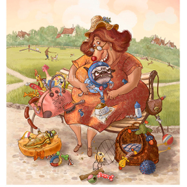 Хозяйка и мопс..