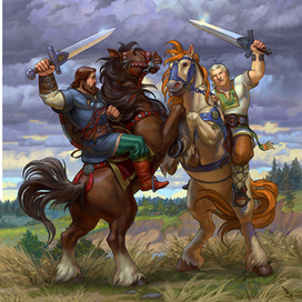 Иллюстрация к былине "Добрыня Никитич". Богатырский бой.