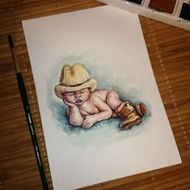 Иллюстрация младенец акварель