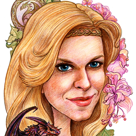 Шарж-портрет по фотографии "Девушка с драконом"