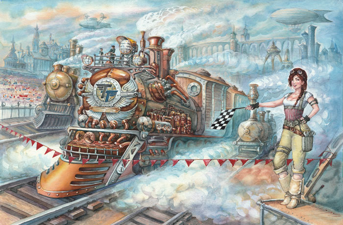Паравозные гонки. Иллюстрация для календаря