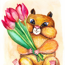 Хомяк с цветами