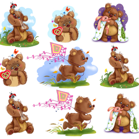 Набор мишек-стикеров для фейсбук