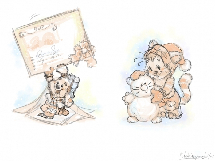 Щенок и котенок.