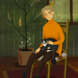 Автопортрет с кошкой