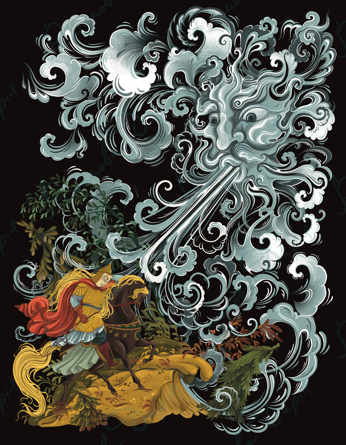 «Сказка о мертвой царевне и о семи богатырях» в стиле палех