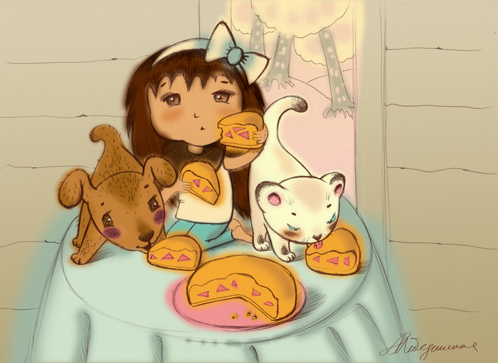 Полинка ест пирог)