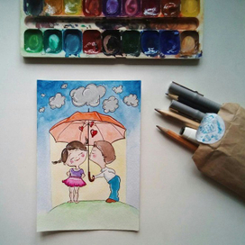 влюбленная парочка под зонтиком