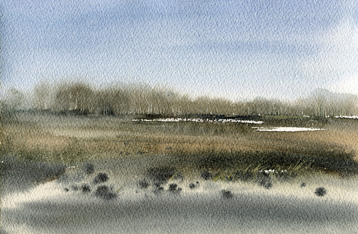 В полях снег 